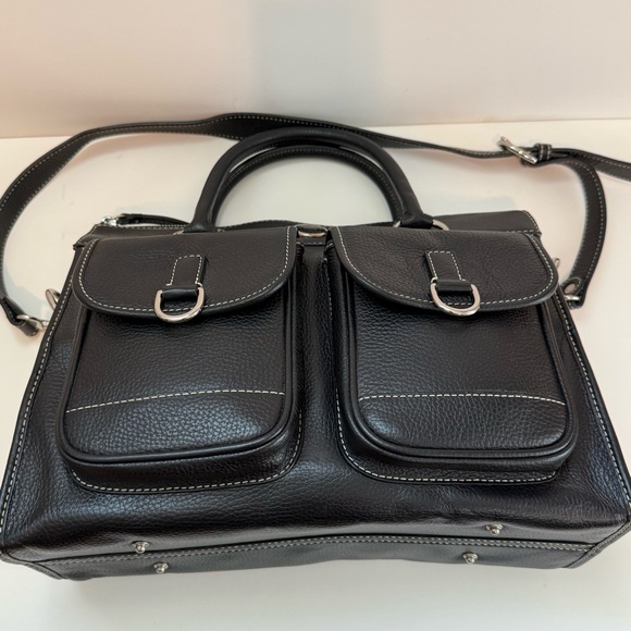 DOONEY & BOURKE Black Leather Double Pocket Tote Women's Satchel Shoulder Bag - Picture 10 of 11